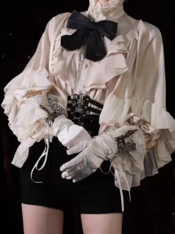 Gothic Lolita Blouses Lolita Top White Long Sleeves Ruffles Lolita Shirt
