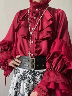 Gothic Lolita Blouses Lolita Top White Long Sleeves Ruffles Lolita Shirt