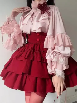 Gothic Lolita Blouses Lolita Top White Long Sleeves Ruffles Lolita Shirt