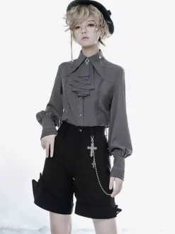 Gothic Lolita Blouses Long Sleeves Lolita Top Blouse Gray Lolita Shirt