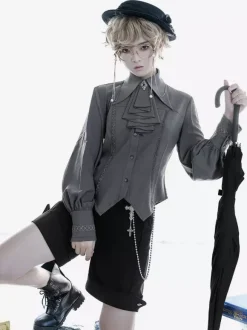 Gothic Lolita Blouses Long Sleeves Lolita Top Blouse Gray Lolita Shirt