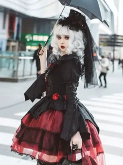 Gothic Lolita Blouses Ruffles Lace Up Short Sleeves Blouse Lolita Top Black Lolita Shirt