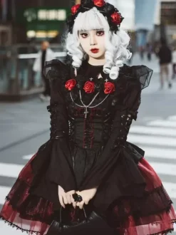 Gothic Lolita Blouses Ruffles Lace Up Short Sleeves Blouse Lolita Top Black Lolita Shirt