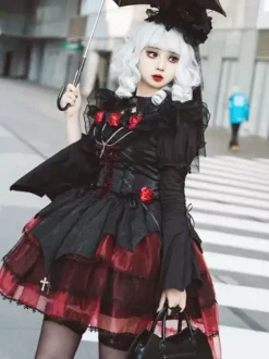 Gothic Lolita Blouses Ruffles Lace Up Short Sleeves Blouse Lolita Top Black Lolita Shirt