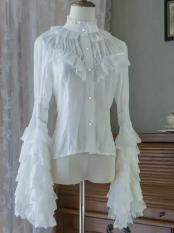 Gothic Lolita Blouses Ruffles Long Sleeves Lolita Top Blouse White Lolita Shirt