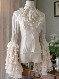 Gothic Lolita Blouses Ruffles Long Sleeves Lolita Top Blouse White Lolita Shirt