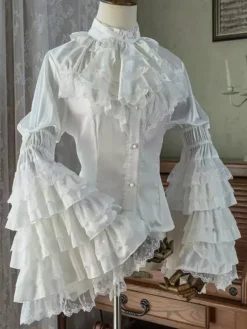 Gothic Lolita Blouses Ruffles Long Sleeves Lolita Top Blouse White Lolita Shirt