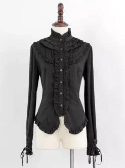 Gothic Lolita Blouses Ruffles Bows Lolita Top Long Sleeves Gray Lolita Shirt