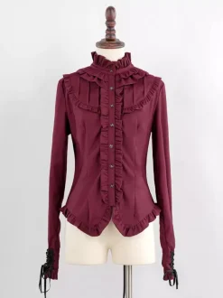 Gothic Lolita Blouses Ruffles Bows Lolita Top Long Sleeves Gray Lolita Shirt