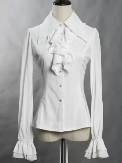 Gothic Lolita Blouses White Long Sleeves Lolita Top Ruffles Lolita Shirt