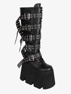 Gothic Lolita Boots Black PU Round Toe PU Leather Lolita Footwear