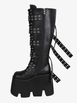 Gothic Lolita Boots Black PU Round Toe PU Leather Lolita Footwear