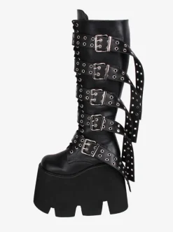 Gothic Lolita Boots Black PU Round Toe PU Leather Lolita Footwear