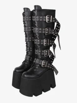 Gothic Lolita Boots Black PU Round Toe PU Leather Lolita Footwear