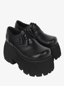 Gothic Lolita Boots Black PU Round Toe PU Leather Lolita Footwear