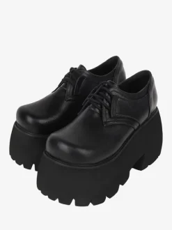 Gothic Lolita Boots Black PU Round Toe PU Leather Lolita Footwear