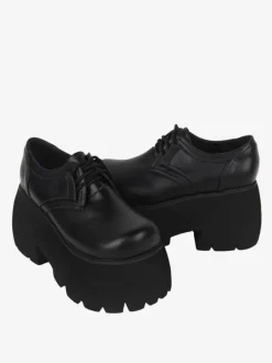 Gothic Lolita Boots Black PU Round Toe PU Leather Lolita Footwear