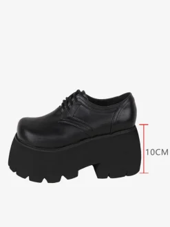 Gothic Lolita Boots Black PU Round Toe PU Leather Lolita Footwear