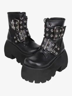 Gothic Lolita Boots Black PU Round Toe PU Leather Lolita Footwear