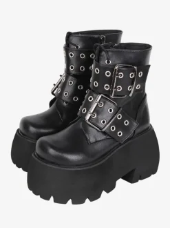 Gothic Lolita Boots Black PU Round Toe PU Leather Lolita Footwear