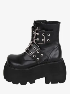 Gothic Lolita Boots Black PU Round Toe PU Leather Lolita Footwear