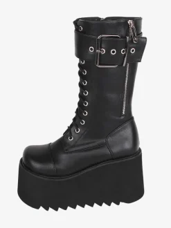Gothic Lolita Boots Black PU Round Toe PU Leather Lolita Footwear
