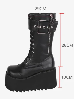 Gothic Lolita Boots Black PU Round Toe PU Leather Lolita Footwear