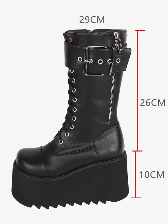 Gothic Lolita Boots Black PU Round Toe PU Leather Lolita Footwear