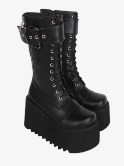 Gothic Lolita Boots Black PU Round Toe PU Leather Lolita Footwear