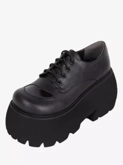 Gothic Lolita Boots Black PU Round Toe PU Leather Lolita Footwear
