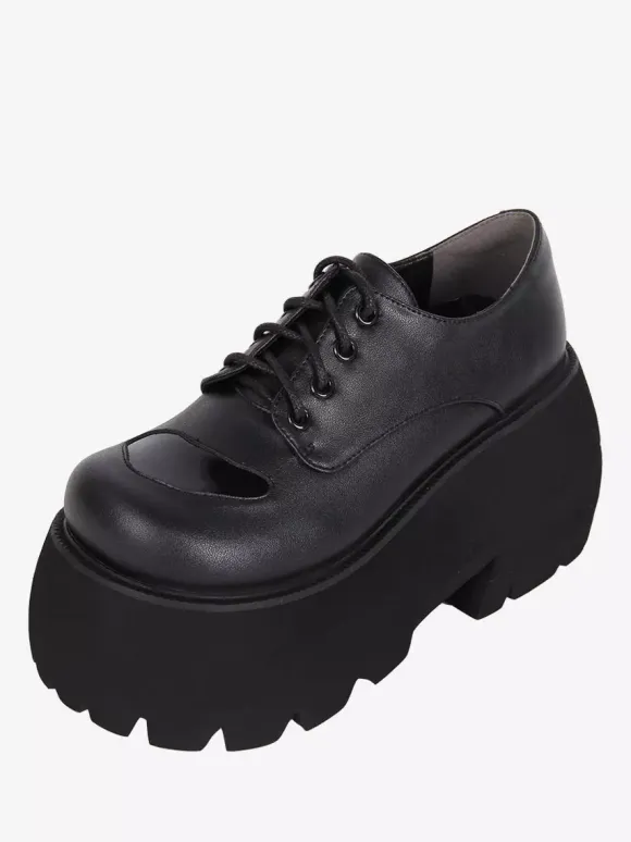 Gothic Lolita Boots Black PU Round Toe PU Leather Lolita Footwear