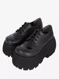 Gothic Lolita Boots Black PU Round Toe PU Leather Lolita Footwear