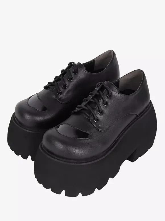 Gothic Lolita Boots Black PU Round Toe PU Leather Lolita Footwear