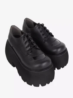 Gothic Lolita Boots Black PU Round Toe PU Leather Lolita Footwear