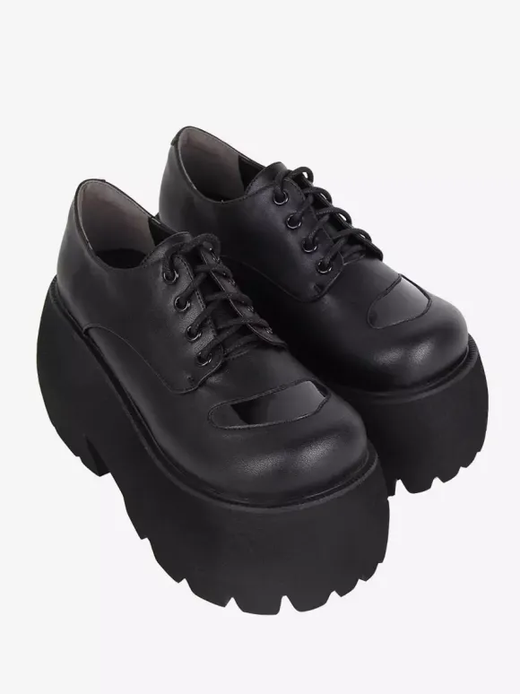 Gothic Lolita Boots Black PU Round Toe PU Leather Lolita Footwear