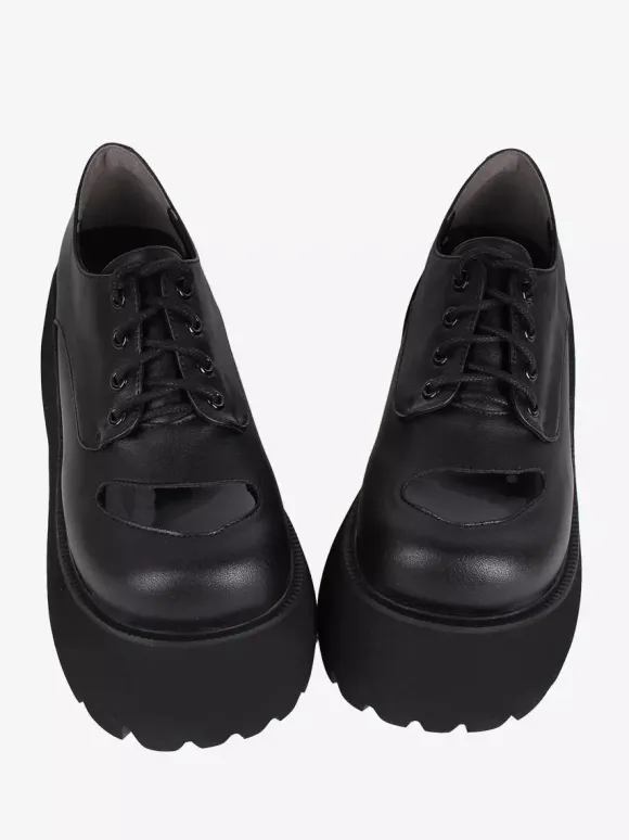 Gothic Lolita Boots Black PU Round Toe PU Leather Lolita Footwear