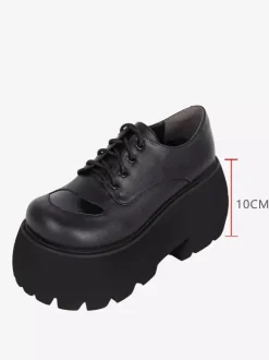 Gothic Lolita Boots Black PU Round Toe PU Leather Lolita Footwear