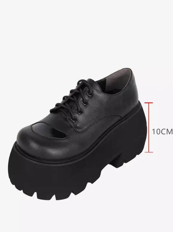 Gothic Lolita Boots Black PU Round Toe PU Leather Lolita Footwear