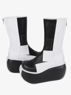 Gothic Lolita Boots Black Patchwork Round Toe PU Leather Lolita Footwear