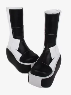 Gothic Lolita Boots Black Patchwork Round Toe PU Leather Lolita Footwear
