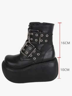 Gothic Lolita Boots Black PU Round Toe PU Leather Lolita Footwear