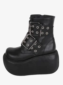 Gothic Lolita Boots Black PU Round Toe PU Leather Lolita Footwear