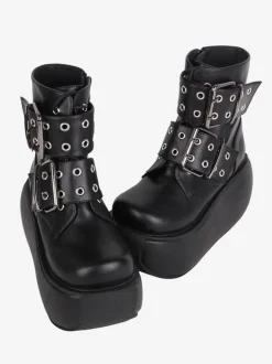 Gothic Lolita Boots Black PU Round Toe PU Leather Lolita Footwear