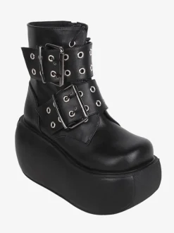 Gothic Lolita Boots Black PU Round Toe PU Leather Lolita Footwear