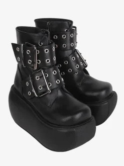 Gothic Lolita Boots Black PU Round Toe PU Leather Lolita Footwear