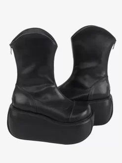 Gothic Lolita Boots Black PU Round Toe PU Leather Lolita Footwear