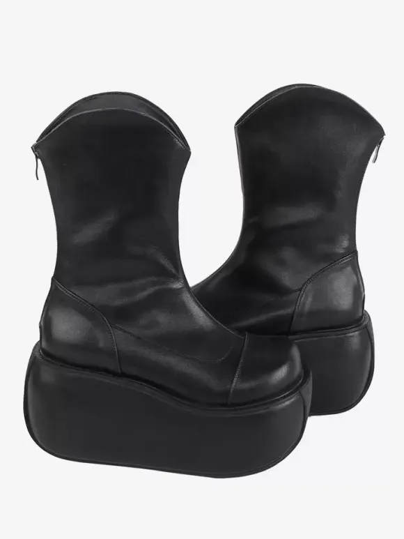 Gothic Lolita Boots Black PU Round Toe PU Leather Lolita Footwear