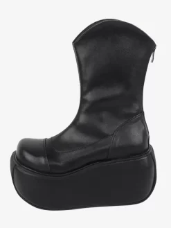 Gothic Lolita Boots Black PU Round Toe PU Leather Lolita Footwear