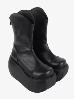Gothic Lolita Boots Black PU Round Toe PU Leather Lolita Footwear