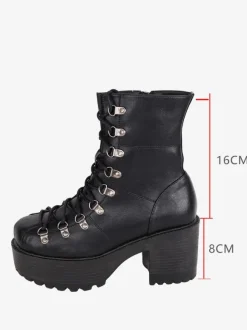 Gothic Lolita Boots Black PU Round Toe PU Leather Lolita Footwear